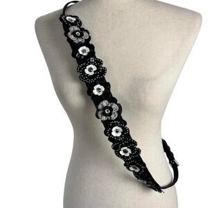 Michael Kors Cassie Black Leather Floral Studded Guitar Bag Strap NWT